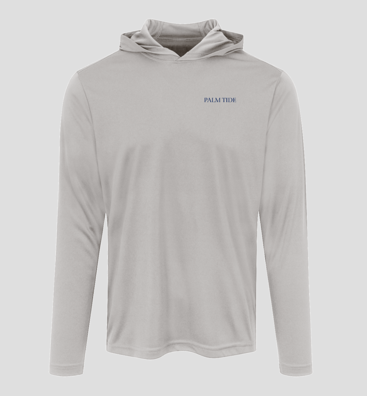 Jupiter Inlet Sun Hoodie in silver, front with chest wordmark
