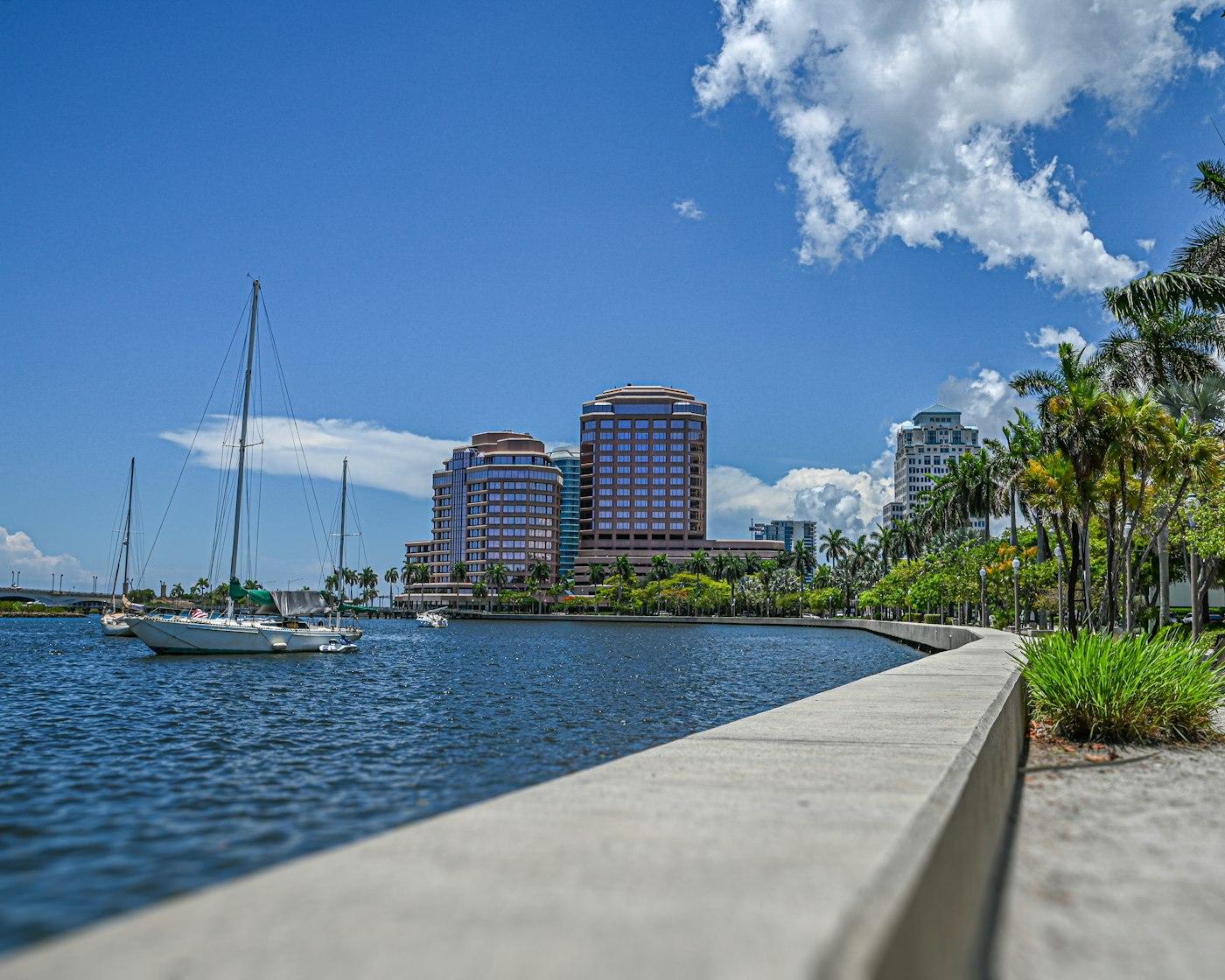 A sailboat on the Palm Beach waterfront
